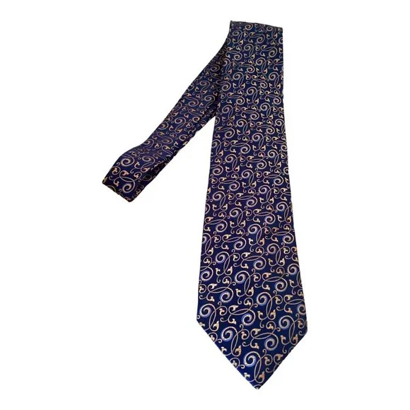 VALENTINO Current Blue Arabesque Print Silk Tie Made In Italy 60-3.3/4 EX COND